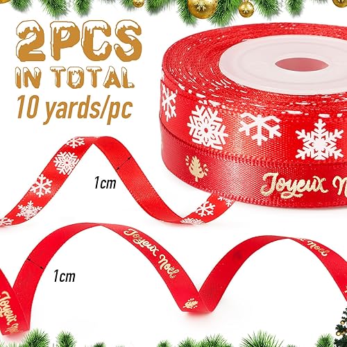 2 Rouleaux de Ruban de Satin de Noël 10 Yards de Rubans Joyeux Noël Ruban Rouge Vert pour Emballage de Cadeau et Décoration de Noël - Nail Gallerys