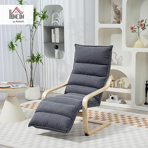 HOMCOM Fauteuil Relaxant en Bois pour Chambre à Coucher avec Rembourrage en Velours, Fauteuil pour Chambre à Coucher avec Repose-Pieds réglable, Design Moderne pour Salon et Salle de séjour, Gris - Nail Gallerys