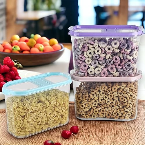 My-goodbuy24 Lot de 3 boîtes en vrac pour céréales - Cornflakes - Boîtes de conservation pour aliments - 2 couvercles à charnière - Empilables - Passe au lave-vaisselle (3, 1,4 l - Mix) - Nail Gallerys