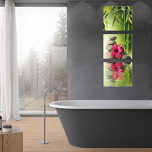 YUPPOG Lot de 3 toiles murales en bambou vert zen avec plantes tropicales affiche de spa peintures imprimées pour salle de bain salle de yoga bureau salle de bain décoration-30x30cmx3P Sans cadre - Nail Gallerys