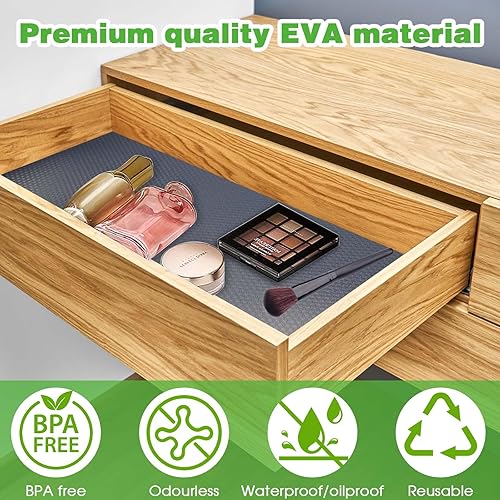 Tapis de Tiroir, 40x600cm Fond de Tiroir Antidérapant, EVA Protection Tiroir Cuisine Etanche, Doublure de Tiroir Non-adhésif Plastique, pour Table, Placard, Frigo, Etagère à Chaussures, Evier(Gris) - Nail Gallerys