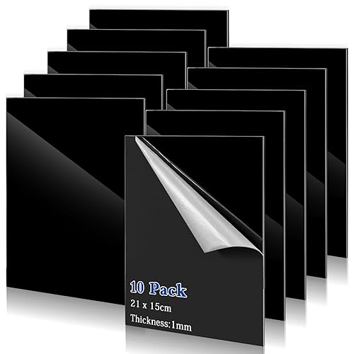 Lot de 10 plaques acryliques, noires, 210 x 150 x 1 mm, en plastique, avec film de protection pour panneaux, bricolage, affichage, artisanat, peinture (10 Pièces-1mm) - Nail Gallerys