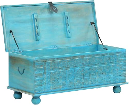 vidaXL Coffre de Rangement, Boîte de Rangement, Organisateur de Chambre à Coucher Salon Salle de Séjour Couloir, Bois de Manguier Massif Bleu - Nail Gallerys