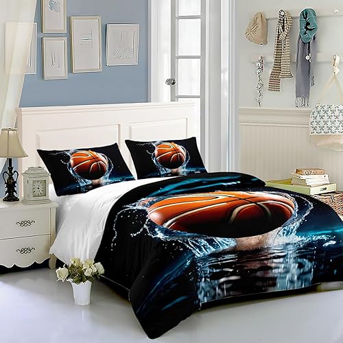 HOSIMA Parure de lit avec imprimé basketball pour garçons et filles, housse de couette avec 2 taies d'oreiller (Basketball S) - Nail Gallerys