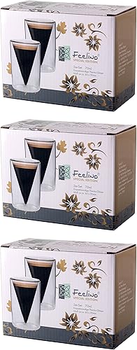 Feelino Tasse a Cafe, Lot de 6x Tasse Double Paroi avec 6 Cuillères, Tasses Cafe en Verre Original 70ml, Verre Double Paroi Design Pyramidal, Tasse Transparente Café Expresso, Lavables Lave-vaisselle - Nail Gallerys