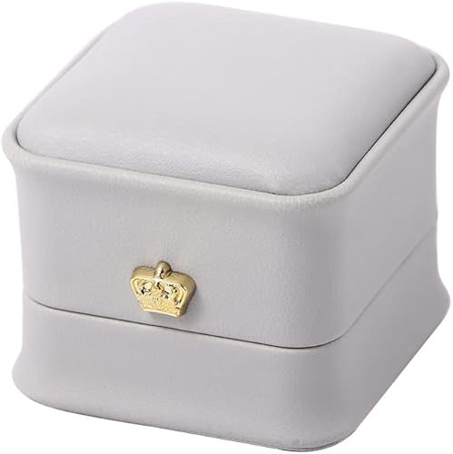 Boîte à bagues avec boucle en forme de couronne, boîte à bijoux, boîte de rangement en cuir synthétique, boîte à bijoux romantique, boîte à alliances, support de rangement pour bagues (blanc) - Nail Gallerys