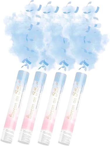 Lot de 4 Canons à Poudre Gender Reveal Bleu (Garçon) 30 cm - Lanceur à poudre pour Baby Shower et Gender Reveal, Prise en Main facile, idéal pour la révélation du sexe - SPARKLERS CLUB® - Nail Gallerys