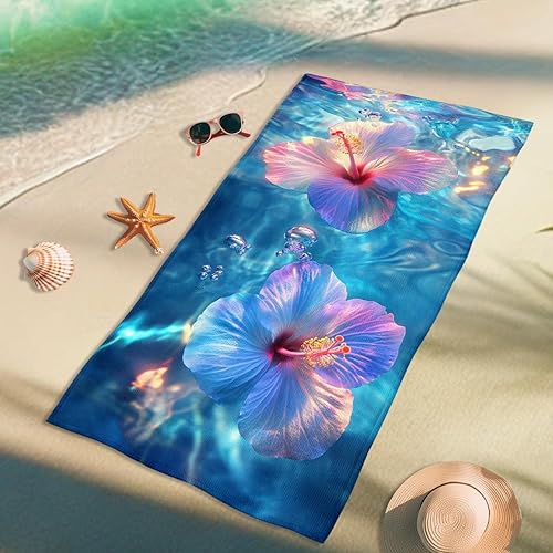 Serviette de plage à motif floral d'hibiscus, séchage rapide, absorbante, légère, anti-sable, essentielle pour les vacances, la piscine, la salle de sport, les voyages en plein air, 177,8 x 88,9 cm - Nail Gallerys