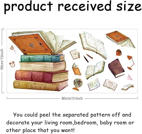 SUPERDANT Livre Magique Stickers Muraux avec Livre Volant Sac d'école Outils de découpe Sticker Mural pour Chambre Murale Règle Globe Décoration Murale Autocollants Décoratifs Ouverture de L'école - Nail Gallerys