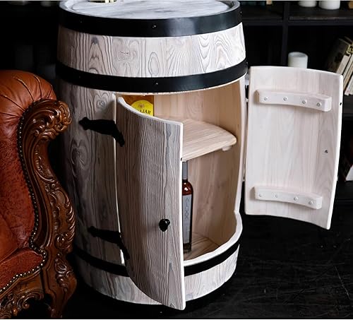 Tonneau en Bois avec Porte. Mini Bar éclairage LED - Étagère en Bois Blanc. Fait à la Main Vintage Commode de vin Bar étagère à Bouteilles - Rangement pour 40 Bouteilles, Support à Whisky - Barrique - Nail Gallerys
