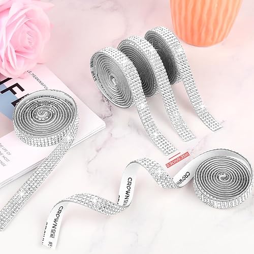ZEFAN Lot de 5 rouleaux de ruban strass autocollant de 1 mètre de ruban strass à coudre Strass argentés autocollants Convient pour le bricolage, la décoration de mariage - Nail Gallerys