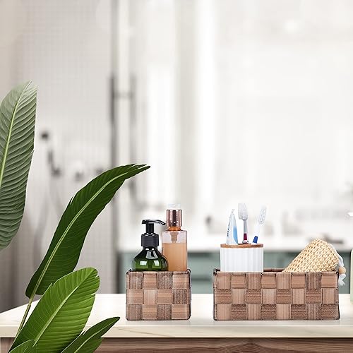 Relaxdays Paniers de Rangement, Lot de 8, 4 Tailles, Corbeille Effet Bois, tressé, Armoire et étagère, Plastique, Marron - Nail Gallerys