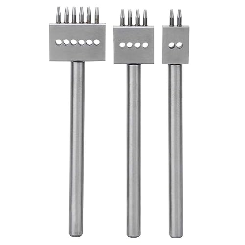 3Pcs 2/4/6 Prong En Acier En Cuir Artisanat Outil Rangée Trou Perforateur DIY Laçage Coudre Poinçon Outil avec 4/5/6/8mm Pas(5mm Pitch) - Nail Gallerys