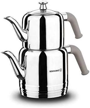Korkmaz Riva A189-02 Ensemble théière et théière en acier inoxydable 3 l Compatible induction Thé turc - Nail Gallerys