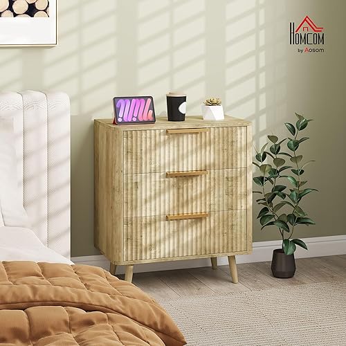 HOMCOM Commode 6 tiroirs Meuble de Rangement Style scandinave avec poignées et Pieds de pin, Bois Effet cannelé, Commode Chambre à Coucher, Salon, Couloir - 120 x 40 x 76 cm, chêne - Nail Gallerys