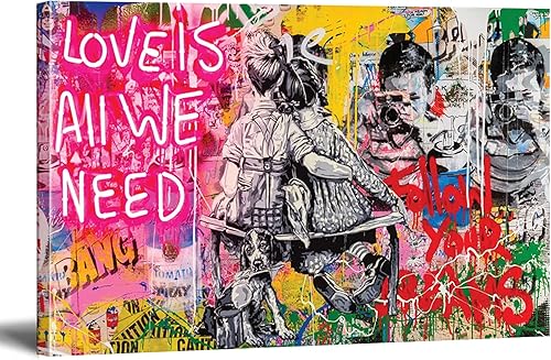 MJEDC Banksy Graffiti Toile Art Décor Love is All We Need Tableau Street Art Impression sur Toile Tableau Décoration murale salon moderne Avec Cadre (30x50cm(11.8x19.7inch)) - Nail Gallerys