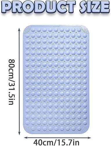 Tapis de Douche Antidérapant, 40 x 80 cm, Tapis Anti Dérapant avec Ventouses, Tapis de Douche Épais Carré Résistant, Convient pour Les Saunas, Les Bains et Les Zones Glissantes (Bleu) - Nail Gallerys