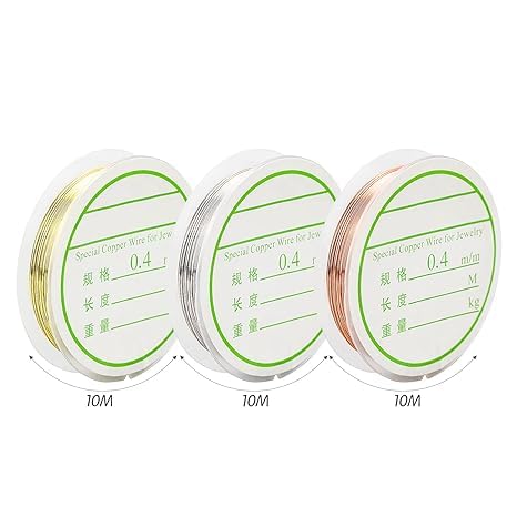 3Pcs Fil de Cuivre 10m x 0,4mm Fil de Fer Bijoux Fil Artistique pour Bijoux Perles Fil Metallique Argent/Doré/or Rose pour la Fabrication de Bijoux et Modélisation et Sculpture - Nail Gallerys