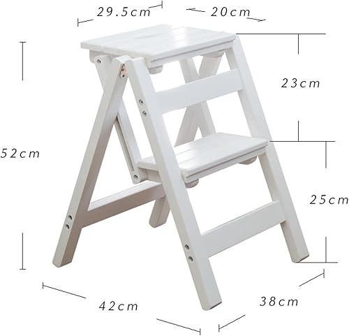 HZEPDVT Tabouret échelle Multifonction Tout en Bois Massif, Pliable, sans Installation, Facile à Ranger, Portable, for la Maison, Blanc(Second Floor) - Nail Gallerys