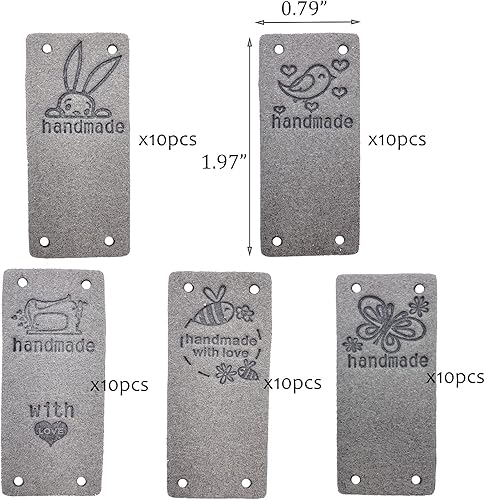 Gewene Lot de 50 étiquettes en cuir synthétique faites à la main avec trous en relief pour jeans, sacs, chaussures, chapeaux, travaux manuels, tricot et crochet (5 styles, marron foncé) - Nail Gallerys