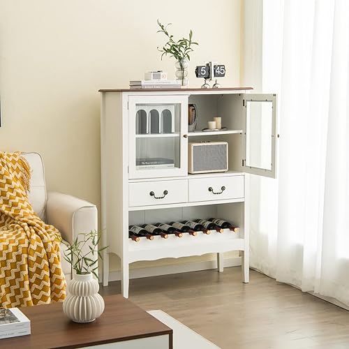 KOMFOTTEU Armoire à vin, buffet avec portes, tiroirs avec poignée et casier à vin, cave à vin moderne, 90,5 cm x 38 cm x 126 cm, pour cuisine, salle à manger, bar - Nail Gallerys