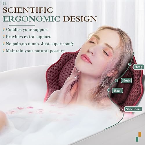 RUVINCE Oreiller de bain ergonomique de luxe avec soutien de la tête, du cou, des épaules et du dos, coussin de bain 4D pour baignoire avec 6 ventouses puissantes, s'adapte à toutes les baignoires, - Nail Gallerys
