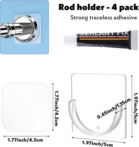 Lot de 4 supports de tringle à rideaux adhésifs sans perçage - Transparents - Support mural invisible pour tringles de tension - Supports de tringle à rideau de douche pour mur (tringle non incluse) - Nail Gallerys