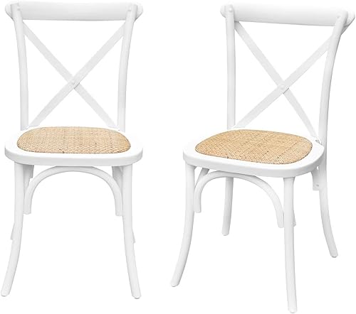 Alice's Home - Lot de 2 chaises de bistrot en Bois d'hévéa Blanc. Vintage. Assise en rotin. empilables - Nail Gallerys