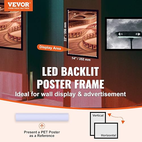 VEVOR Cadre Lumineux Mural 40,6x61 cm Noir, Porte-Affiche LED en Aluminium, Caissons Lumineux Rétroéclairé, pour Affichage Publicitaire Photo, Cinémas, Ascenseurs, Magasins, Centres Commerciaux - Nail Gallerys
