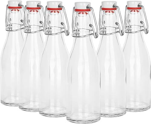 MamboCat Lot de 6 bouteilles en verre vides à remplir - 200 ml - Bouteilles à liqueur à remplir soi-même - Avec bouchon à étrier - Tête en porcelaine avec joint en caoutchouc - Nail Gallerys