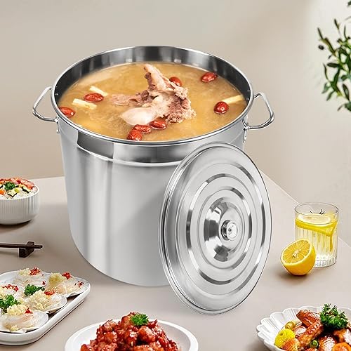 Fichiouy Marmite en acier inoxydable avec couvercle - 50 l - Grand volume - Diamètre : 40 cm - Pour soupes, ragoûts et fritures - Pour la restauration et la maison - Nail Gallerys