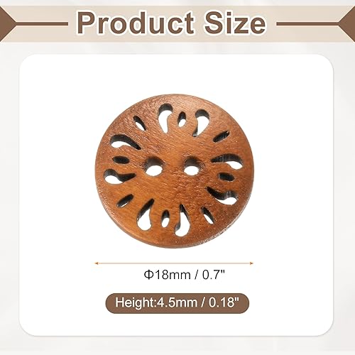 sourcing map Lot de 20 boutons ronds en bois à 2 trous faits à la main pour décoration de vêtements, accessoires de bricolage, 18 mm, marron clair - Nail Gallerys