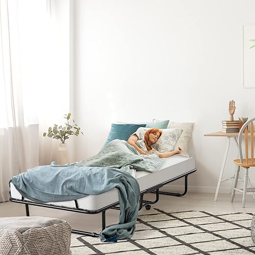 Giantex Lit Pliant 80x190 cm avec Matelas en Mousse Mémoire de Forme, Lit d’Appoint Pliable en Acier avec 4 roulettes Universelles pour Maison, Bureau et Camping - Nail Gallerys