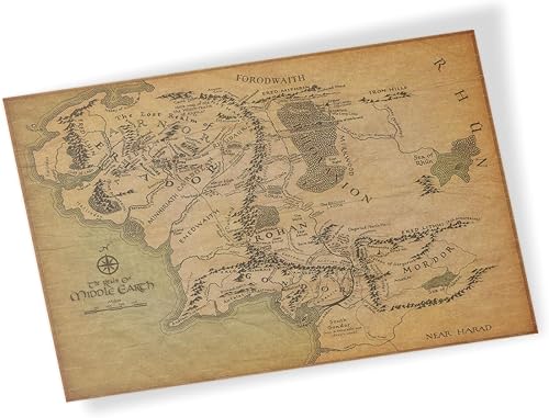 Fortiaboot Poster Le Seigneur des Anneaux - La Terre du Milieu - 28 x 43 cm - Poster sur toile - Décoration sans cadre - Nail Gallerys