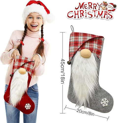 Ewolee Chaussettes de Noël, 2 Pièces Bas de Noël, Noël Chaussettes Sac, avec la Longue Barbe Santa Claus, pour Arbre, Vitrine, Sac de Bonbons et Ornements de Cheminée de Noël - Nail Gallerys