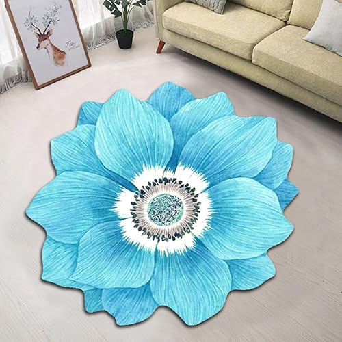 CRYSTAL PILE RUG Tapis rond antidérapant pour salon, chambre à coucher, dressing, en polyester lavable, motif lotus, style bohème (40 à 160 cm, 10 couleurs) (bleu grisâtre, 60 x 60 cm) - Nail Gallerys
