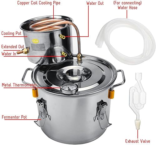 Distillateur en acier inoxydable avec tube en cuivre et thermomètre intégré, kit de brassage maison,20 l/5 gal - Nail Gallerys