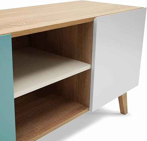 IDMarket - Meuble TV 113 cm scandinave Alice Bleu, Gris et Blanc - Nail Gallerys