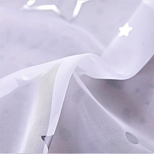 Devola Rideau transparent court blanc avec motif brillant - Rideau de fenêtre moderne - Avec œillets - Pour salon - 160 x 140 cm - Argenté - Nail Gallerys