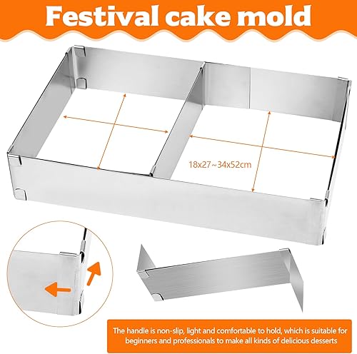 Cadre Patisserie Rectangulaire Réglable Vis, Cadre de Cuisson Moule Rectangulaire Patisserie Accessoire, Moule à Gâteau Carré en Acier INOX de 5 cm de Hauteur pour Cuisson Gâteaux Tartes Décoration - Nail Gallerys