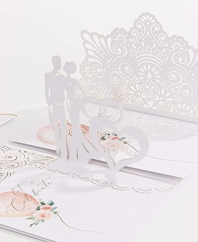 Shano doggi Carte de mariage pop-up 3D - Cartes de mariage pop-up avec couple de mariés - Carte de mariage - Enveloppe délicate - Blanc - Nail Gallerys