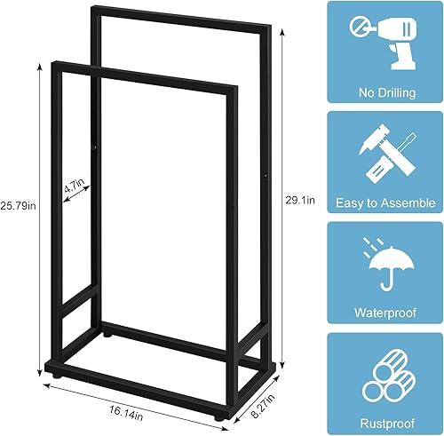 Porte-Serviettes pour Salle de Bain, 2 Niveaux autoportants, en Acier Inoxydable, pour Salle de Bain, Porte-Serviettes, Porte-Serviettes, Porte-couvertures, Noir - Nail Gallerys