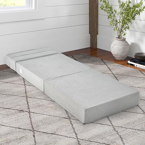 COSTWAY Matelas Lit Fauteuil Pliable, Futon Convertible en Mousse Haute Densité de 15 cm, Chauffeuse 1 Place avec Housse Amovible et Lavable, Clic Clac pour Salon, Invités, Voyage (Gris) - Nail Gallerys