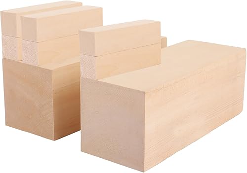 YAYODS Lot de 8 blocs de bois équarri à sculpter - Bois de tilleul à sculpter - 2 grands 20 x 7 x 7 cm - 6 petits blocs en bois équarri - 10 x 2,5 x 2,5 cm - Bois équarri de tilleul pour sculpter - Nail Gallerys