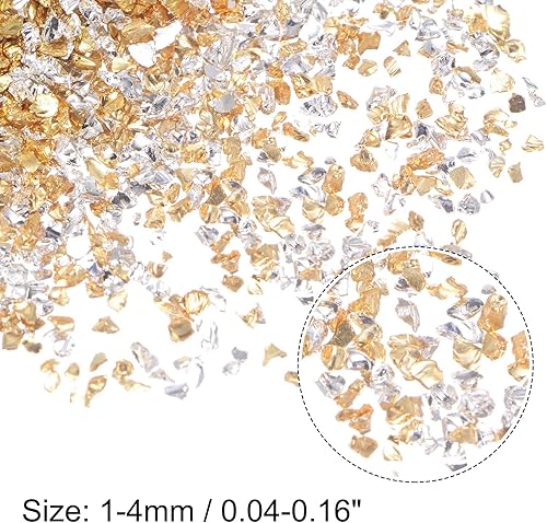 QUARKZMAN 56g Verre Concassé Paillettes de Verre Pilé 1-4mm Électroplaqué Brillant Éclats de Verre Cassé Irréguliers pour Décoration d'Art en Résine, Remplissage de Vase, Doré Argenté - Nail Gallerys