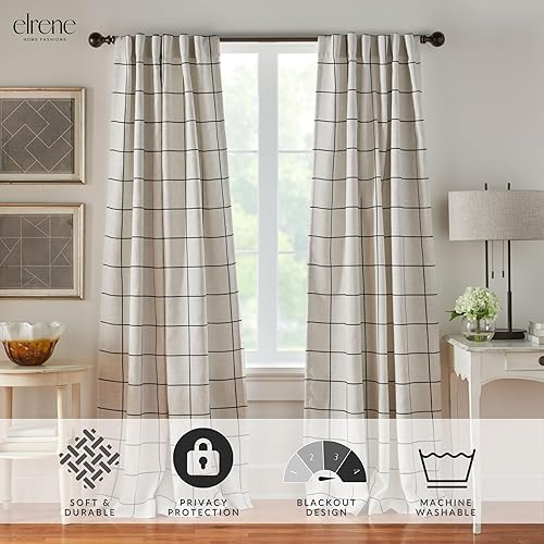 Elrene Home Fashions Brighton Rideau de fenêtre occultant à Carreaux pour Salon et Chambre à Coucher avec Passe-Tringle, 132,1 x 213,4 cm, Lin, 1 Panneau - Nail Gallerys