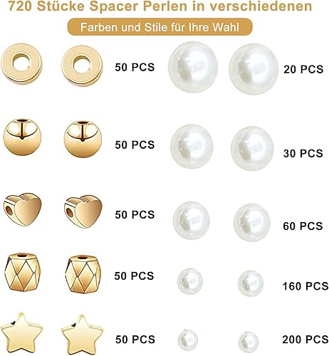 APOMOONS Lot de 720 perles pour bracelets - Kit de perles à enfiler - Pour bracelets à faire soi-même - Pour la fabrication de bracelets et de bijoux - Nail Gallerys