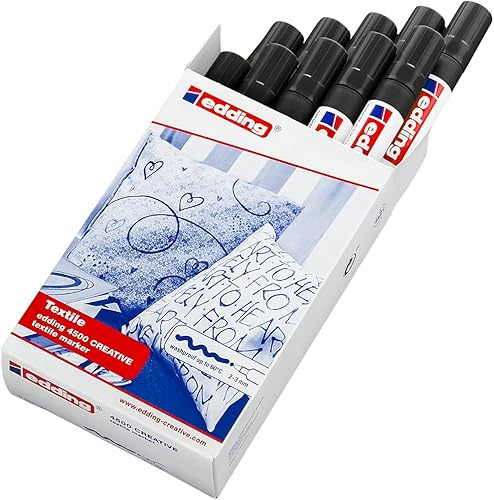 edding 4500 Marqueur pour textiles - étui de 10 couleurs (basic) - pointe ronde de 2-3 mm - feutre textile lavable en machine (60 °C) pour décorer le tissu - marqueur textile - Nail Gallerys
