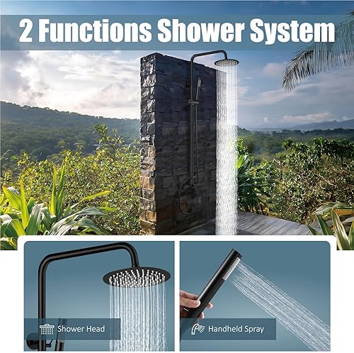 Aolemi SUS304 Ensemble de douchette d'extérieur en acier inoxydable avec pommeau de douche à effet pluie 20,3 cm Poignée unique haute pression Support mural 2 fonctions Poignée unique - Nail Gallerys