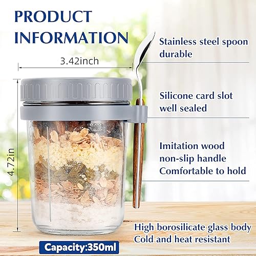 ALINK Lot de 2 bocaux d'avoine, contenants d'avoine de nuit avec couvercle et cuillère, 283,5 g pour céréales, lait, légumes et salades de fruits avec marques de mesure (blanc) - Nail Gallerys